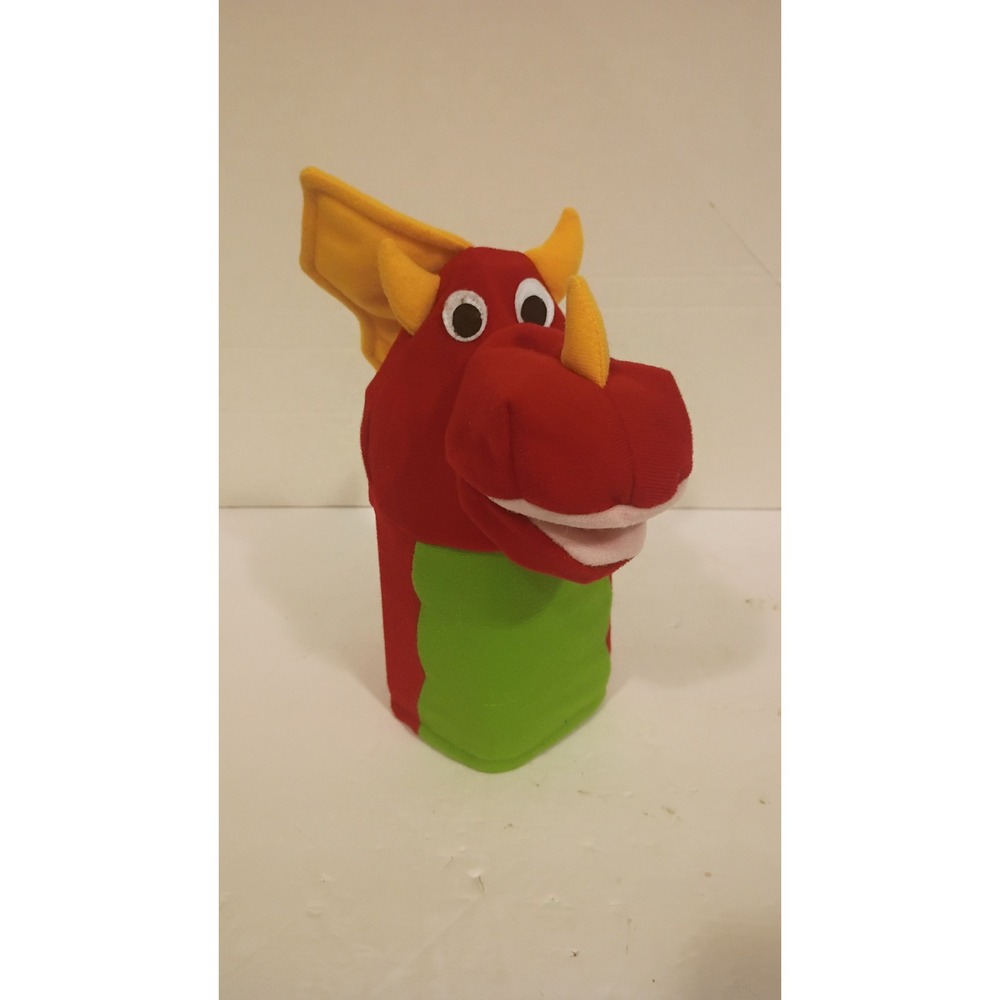 Red Dragon Hand Puppet Plush Toy with Yellow Frill and Green Belly